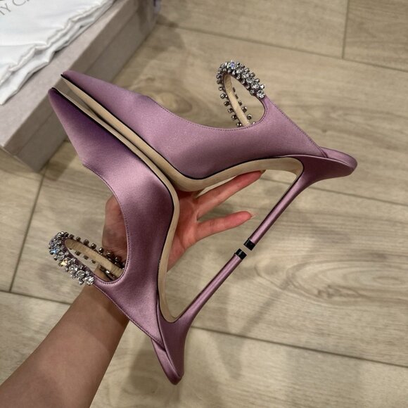 Jimmy Choo Bing 100 Lilac Satin EU 39 US 8.5 Light Purple Crystal Embellishment - Picture 14 of 15